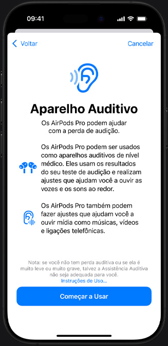 Tela de introdu??o do recurso de Aparelho Auditivo.