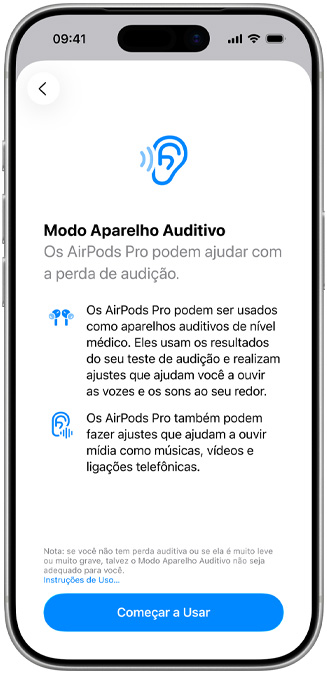 Tela de introdu??o do recurso de Aparelho Auditivo.