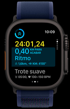 Os exercícios personalizados mostram quantos quil?metros faltam e o tempo total desde o início da corrida.
