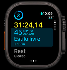 A tela Seguintes mostra a distancia restante em um treino de nata??o livre.