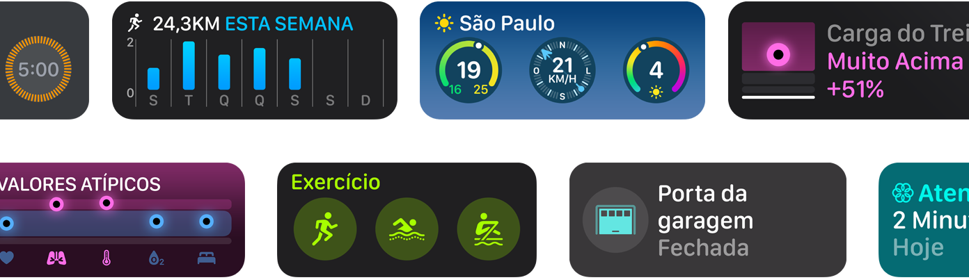 Uma sele??o de novos widgets de apps para watchOS.