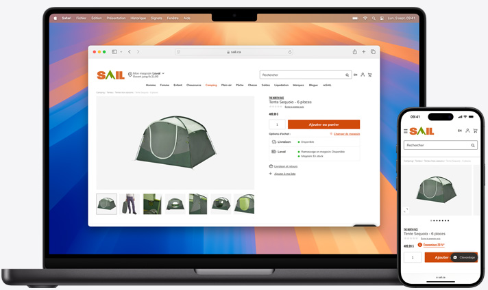 écrans d’iPhone et d’Macbook montrant la même page Safari
