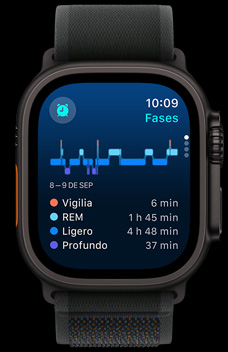 La app Sue?o muestra cuánto tiempo una persona pasó en cada fase del sue?o: REM, sue?o ligero y sue?o profundo.