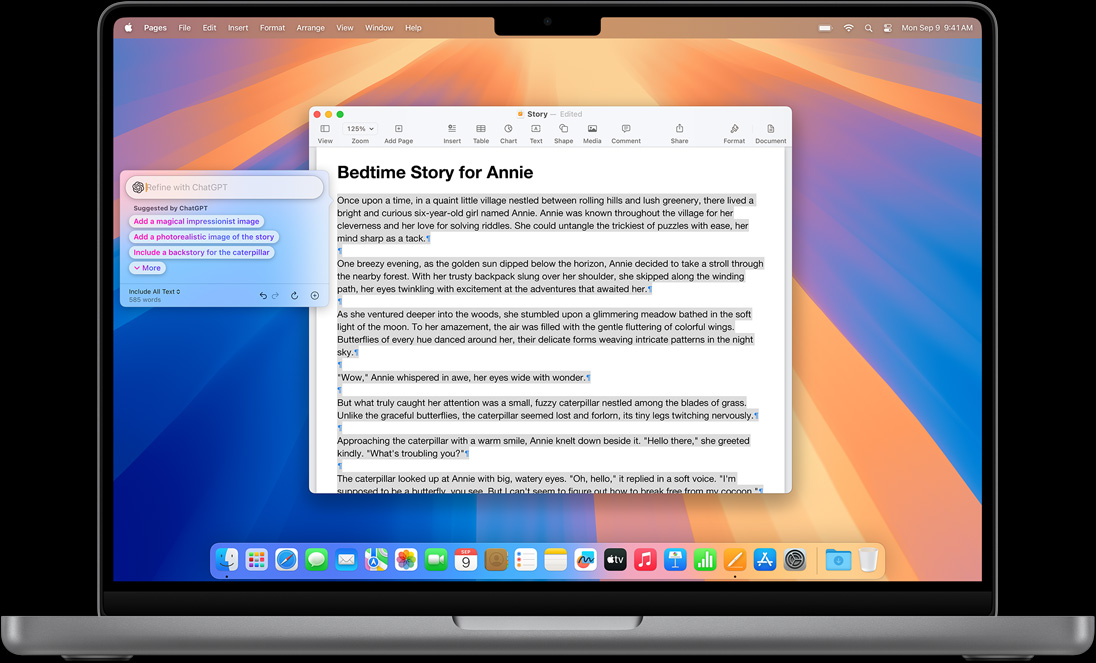 Funkce Vytvo?it v Psacích nástrojích zobrazená na MacBooku