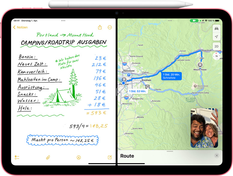 Mathematische Notizen in Karten mit einem FaceTime Bild?in-Bild auf dem iPad.