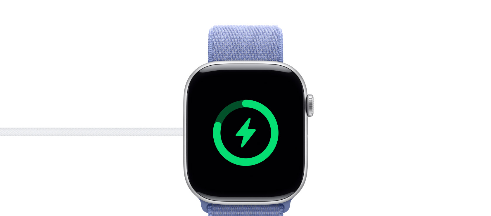 The charging status of an Apple?Watch Series?10 on a magnetic charger.