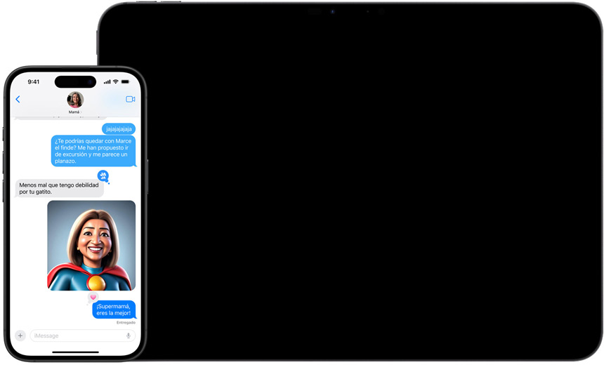 Imágenes personalizadas en la app Mensajes y la prestación Varita Gráfica de Notas en un iPad.