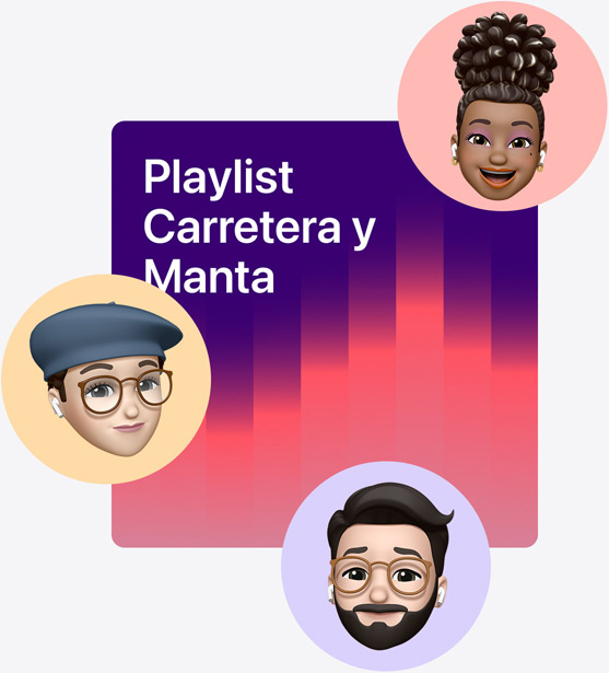 Portada de una playlist colaborativa llamada ?Playlist Carretera y Manta? con varios Memoji