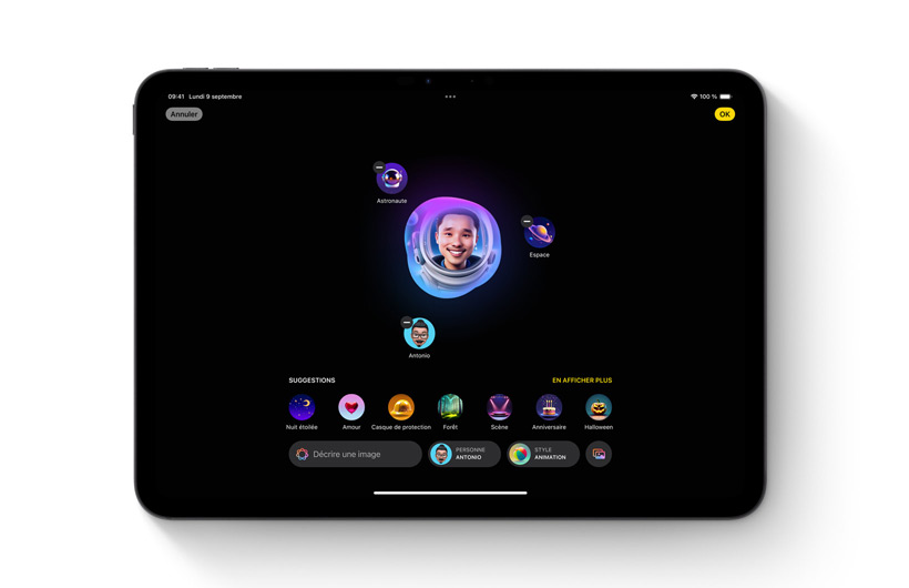 Un iPad affiche l’app Image Playground. 