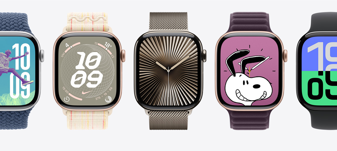 Δι?φορε? οθ?νε? Apple?Watch, συμπεριλαμβανομ?νων μια? πρ?σοψη? Reflections και μια? πρ?σοψη? Snoopy.