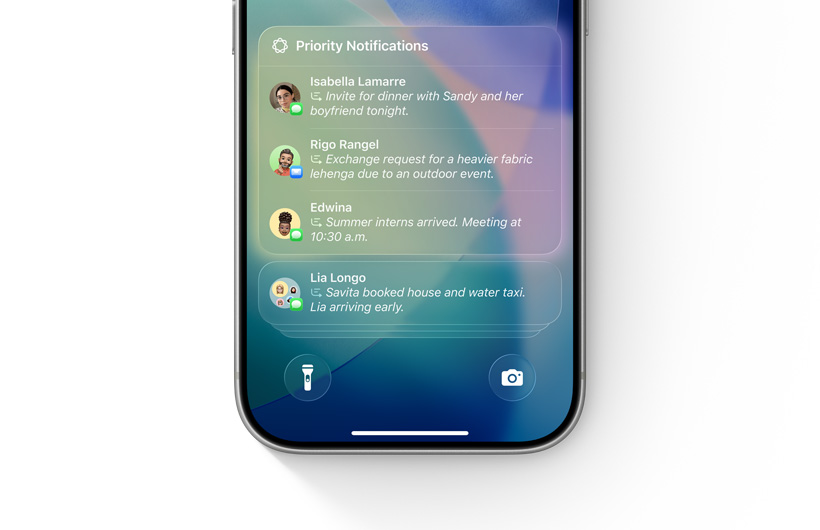 iPhone 上的通知列表，重點(diǎn)標(biāo)示疊放於頂部的優(yōu)先通知