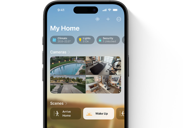 iPhone 螢?zāi)伙@示家居 App 的「我的家」用戶介面