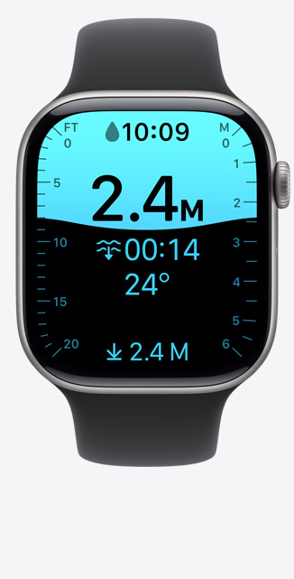 Apple?Watch Series?11，太空灰鋁金屬錶殼，水深?app 顯示潛水至 2 點(diǎn) 4 米深