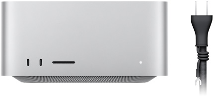 Mac Studioと付屬の電源コードが並んでいる