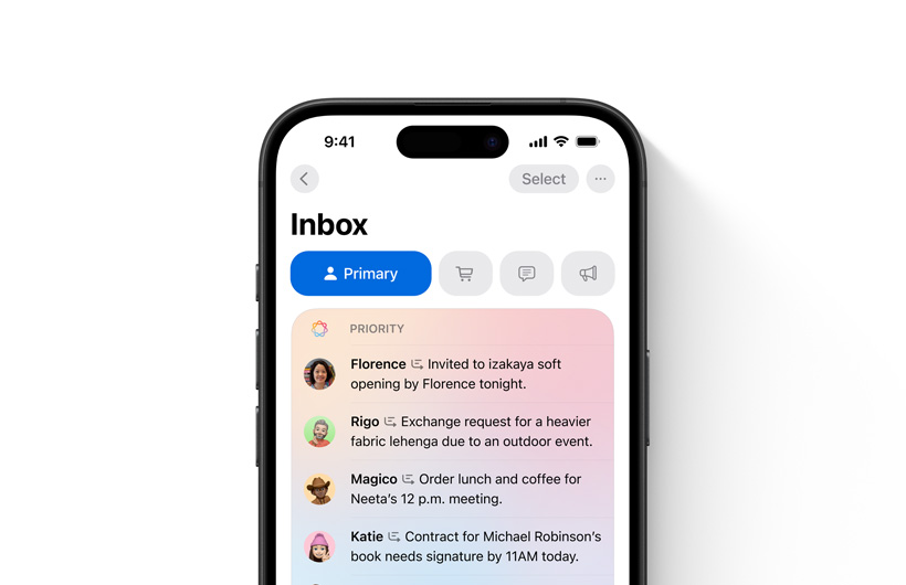 iPhone shows inbox in Mail app with important messages at the top and highlighted a different color