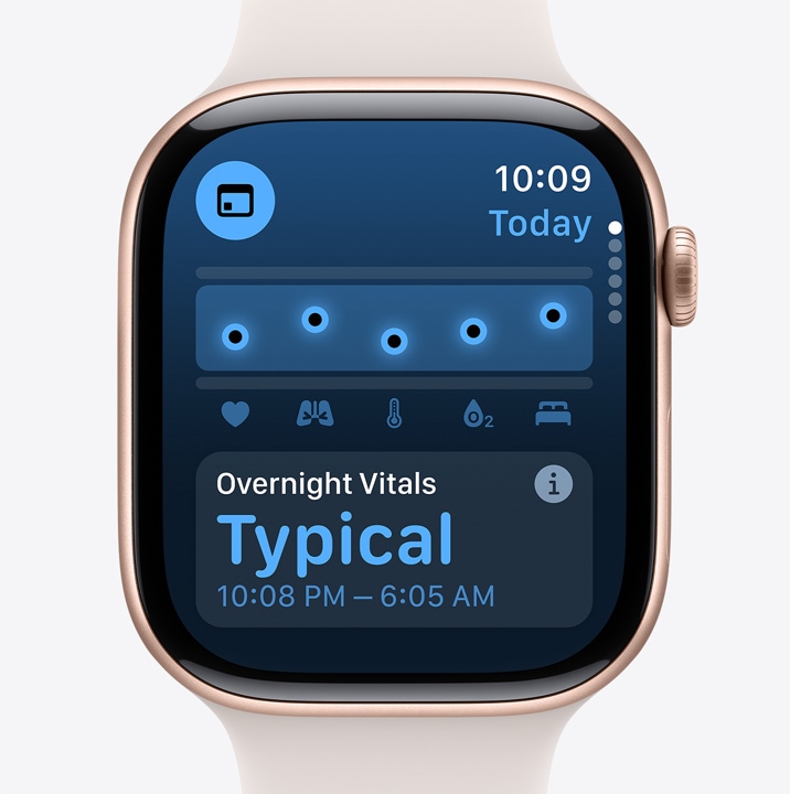 A Vitals app screen on Apple?Watch?Series?10 showing that the data collected overnight was typical.