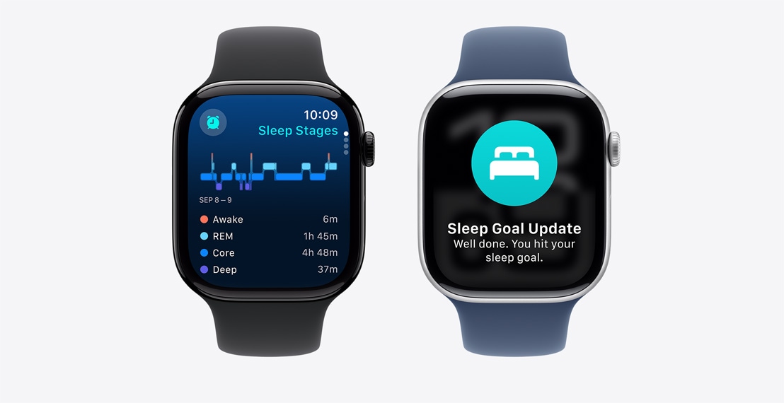 Two Apple?Watch?Series?10. The first shows Sleep Stages data. The second shows a Possible Sleep Apnea notification.
