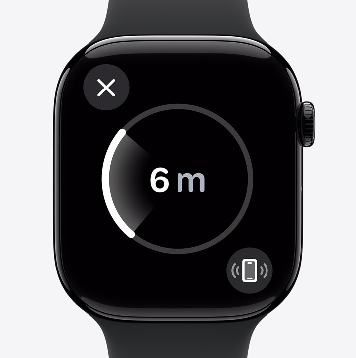 The Precision Finding screen on an Apple?Watch?Series?10 showing that the watch user's iPhone is 20 feet away.