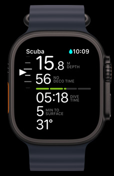Oceanic+ app 在 Apple Watch Ultra 2 上顯示。