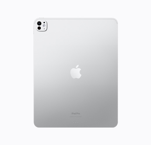 銀色 iPad Pro 的背面外觀，展示銀色光面 Apple 標(biāo)誌