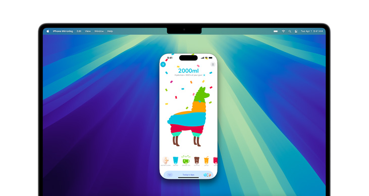 MacBook Pro M4 螢?zāi)簧险故?iPhone 鏡像輸出功能和 Waterllama app。