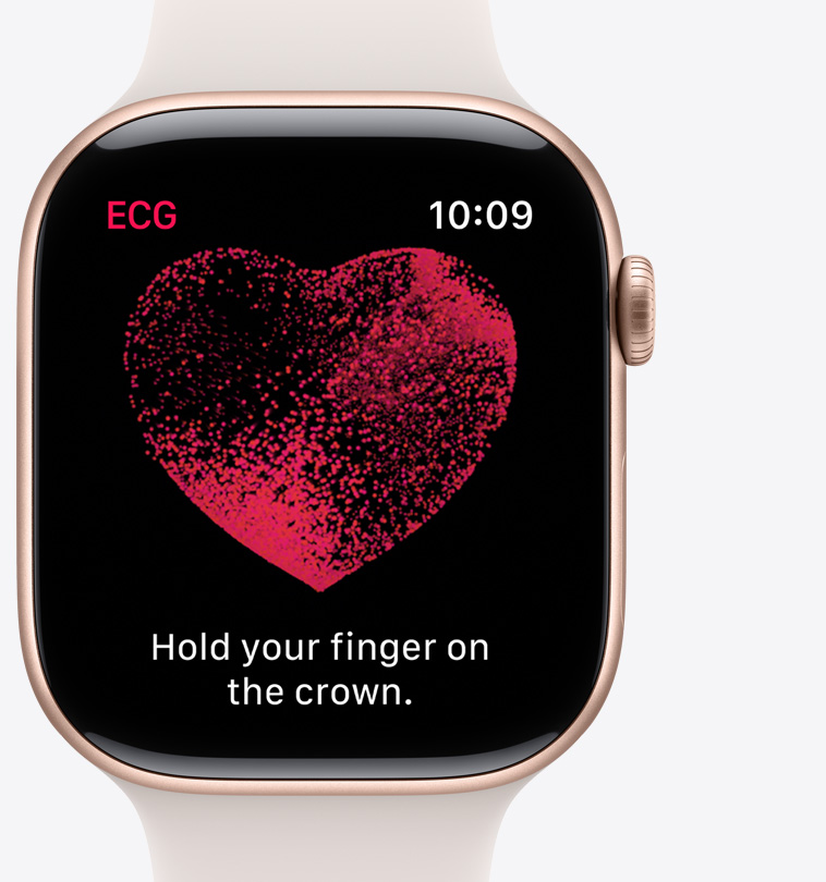 Apple Watch Series 10 的正面，顯示心電圖 app。