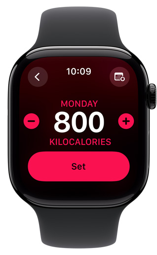 Apple Watch 螢?zāi)伙@示「活動(dòng)」目標(biāo)設(shè)定為 800 卡路里。