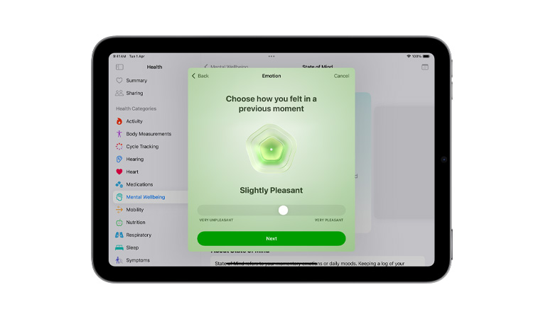 Apple Vision Pro wearer using the Mindfulness app