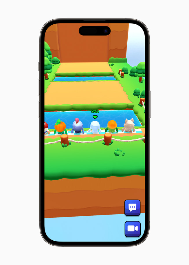 Characters are shown outdoors in the Pocket Champs game on iPhone 14 Pro.