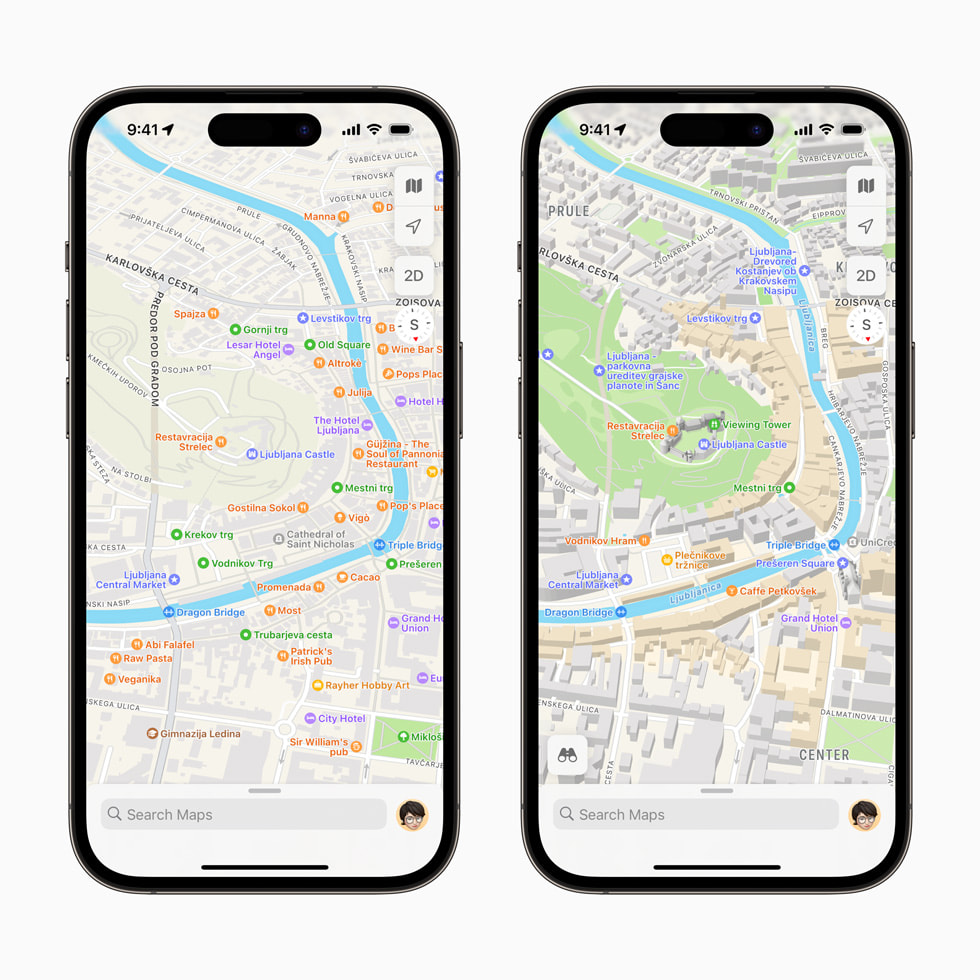 Updated Maps image comparison showcasing richer detail from its previous version of Slovenia on iPhone 14 Pro.