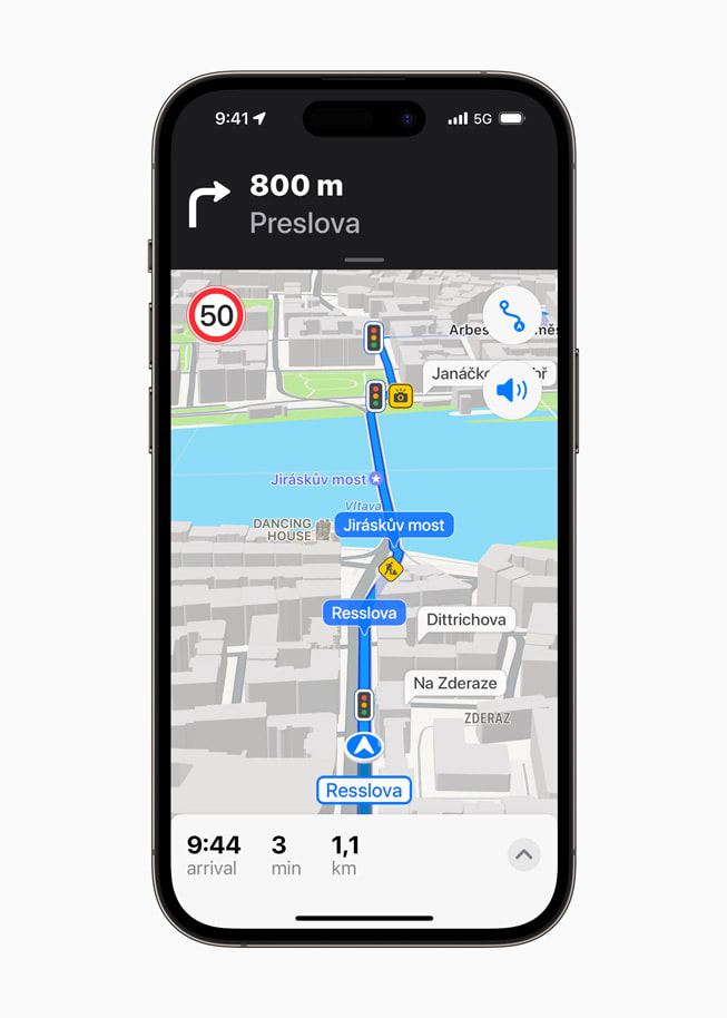 Updated navigation on the new Maps on iPhone 14 Pro.