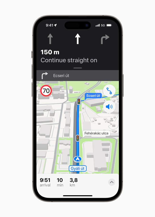 Updated navigation on the new Maps on iPhone 14 Pro.