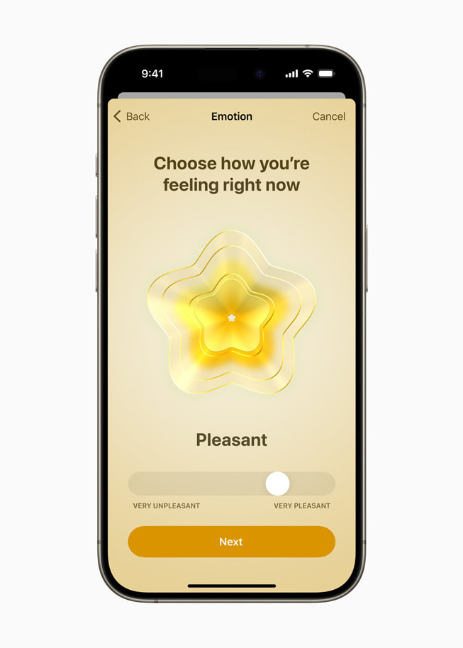 iPhone 15 Pro’daki Sa?l?k uygulamas?nda bir kullan?c?n?n ruh hali g?steriliyor.