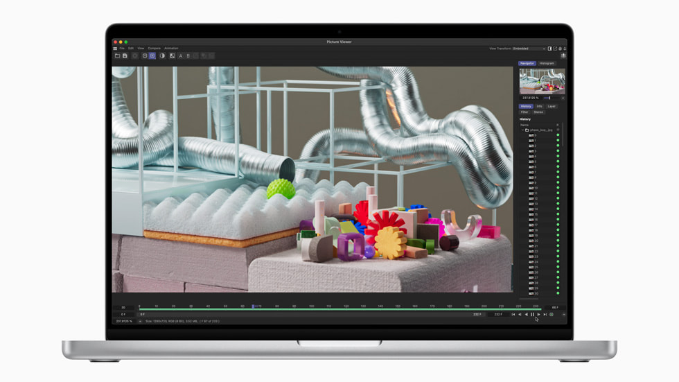 M3 Max ?ipe sahip yeni MacBook Pro, Maxon Redshift i? ak???yla g?steriliyor.