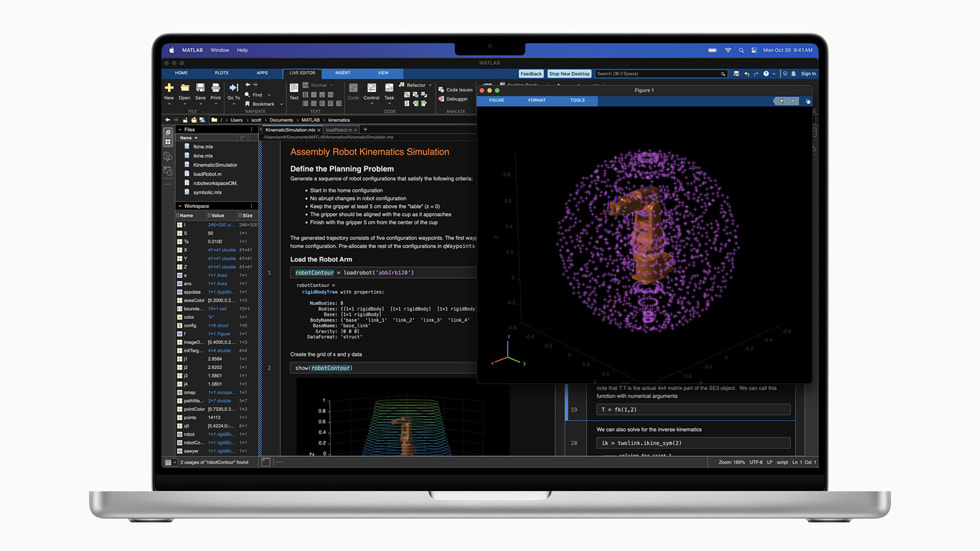 M3 Max ?ipe sahip yeni MacBook Pro, MathWorks MATLAB i? ak???yla g?steriliyor.