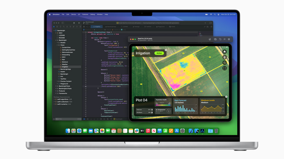 M3 ?ipe sahip yeni MacBook Pro, Xcode i? ak???yla g?steriliyor.