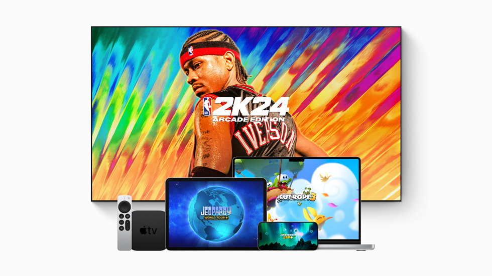 ????? Apple Arcade ??????? NBA 2K24 Arcade Edition ?Cut the Rope 3 ?Jeopardy! ?+World Tour ?+Crossword Jam ?????? ??? Apple TV ?iPad Pro (????? ??????) ?iPhone 15 Pro ?MacBook.