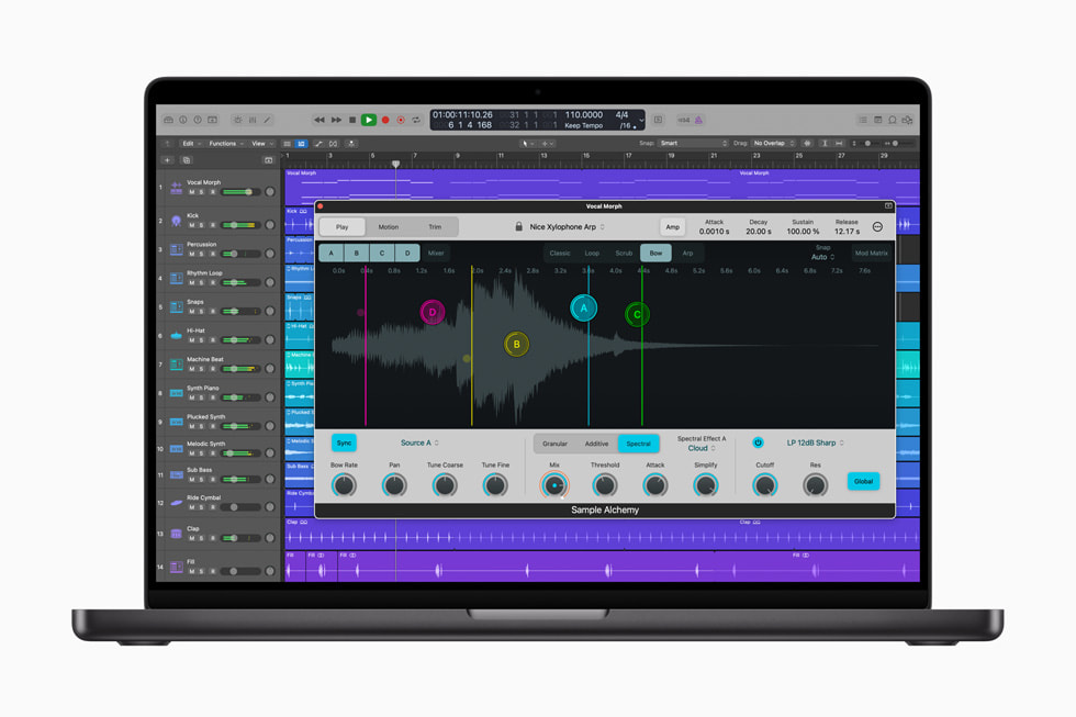 MacBook i?in Logic Pro’da Sample Alchemy g?steriliyor.
