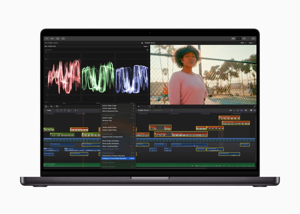 Mac i?in Final Cut Pro i? ak???nda bir menü kullan?c?ya “Ba?l? Olay ?rgüsüne Daralt” se?ene?ini g?steriyor.