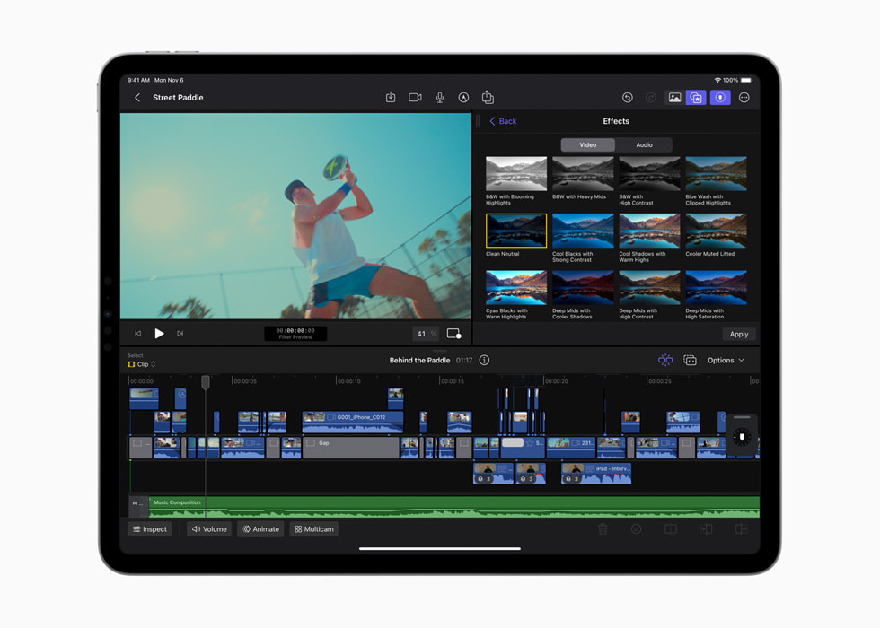 iPad i?in Final Cut Pro i? ak???nda renk derecelendirme ?n ayarlar? menüsü g?steriliyor.