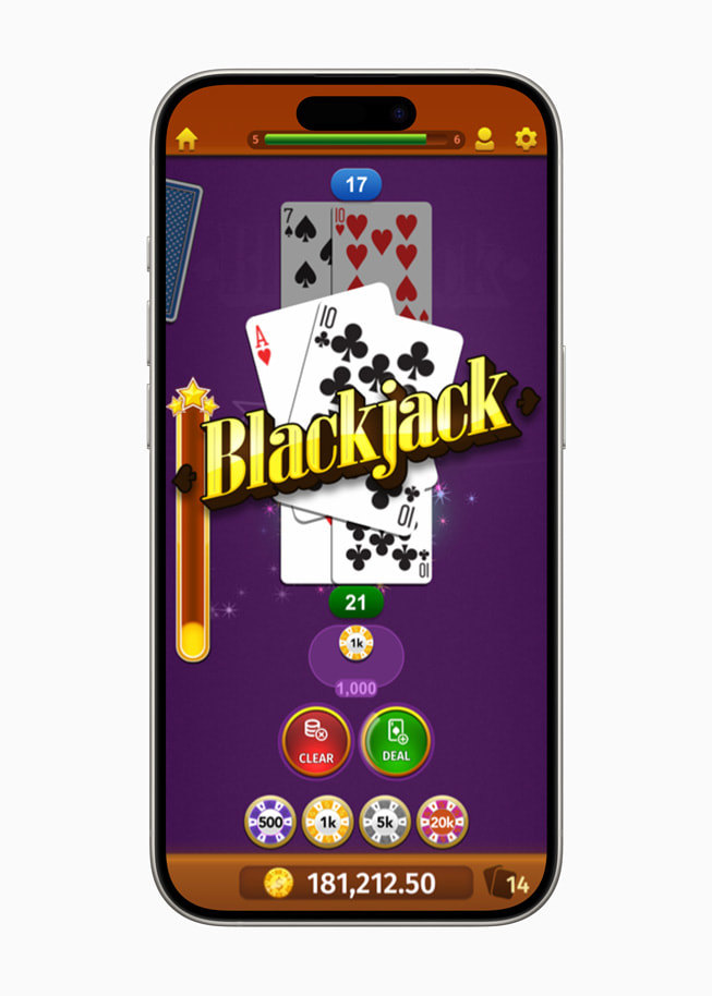 iPhone 15 Pro’da Blackjack by Mobilityware+ oyunundan bir g?rüntü