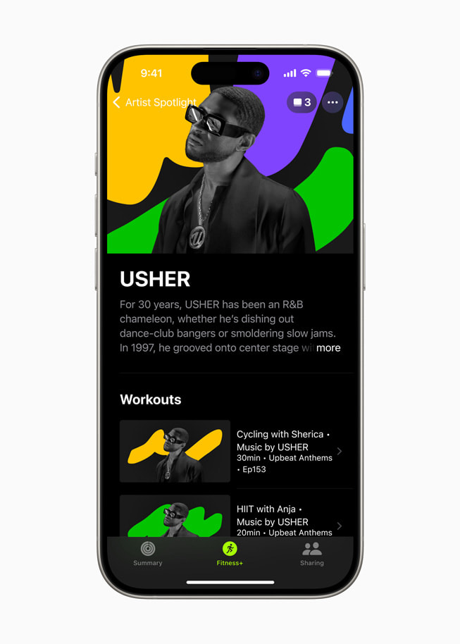 ?nh minh h?a cho Artist Spotlight trên Apple Fitness+ có các b?n nh?c t? USHER.