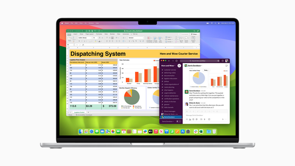 Yeni MacBook Air’de Excel ve Slack g?steriliyor.