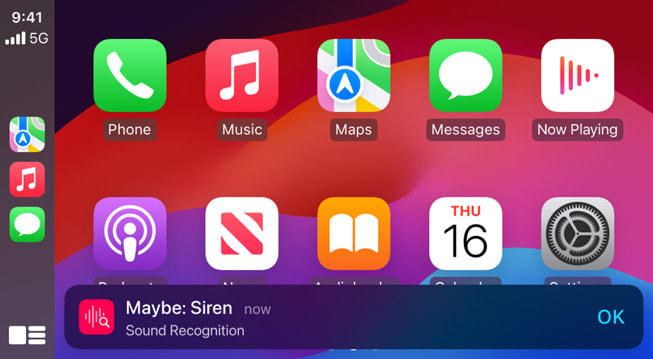 CarPlay’deki yeni Ses Tan?ma ?zelli?i, kullan?c?y? potansiyel bir siren sesi i?in uyar?yor.