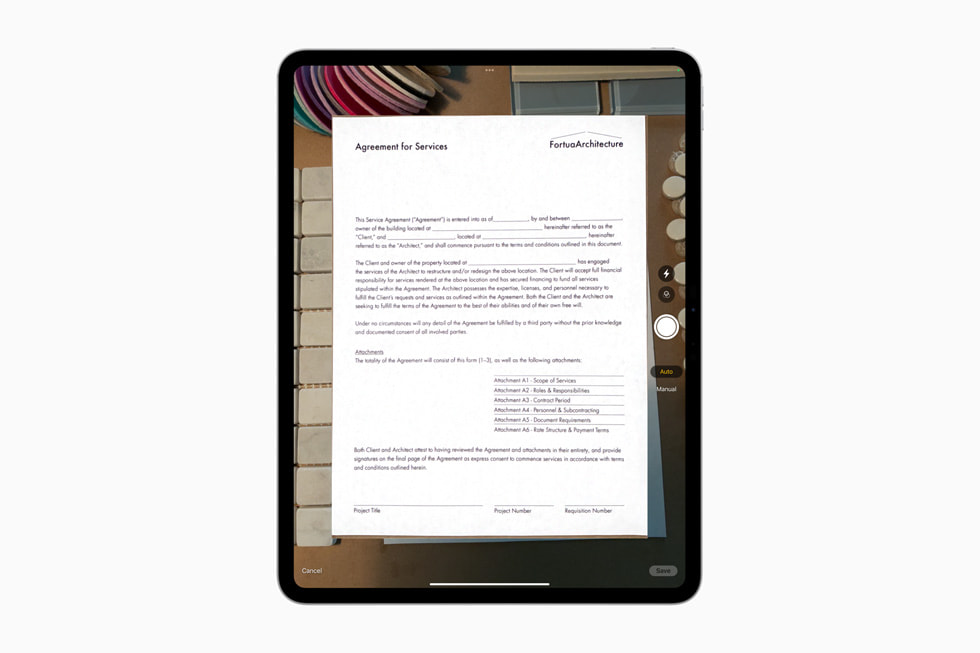 Yeni iPad Pro’da True Tone Flash ile yap?lan bir belge taramas?. 