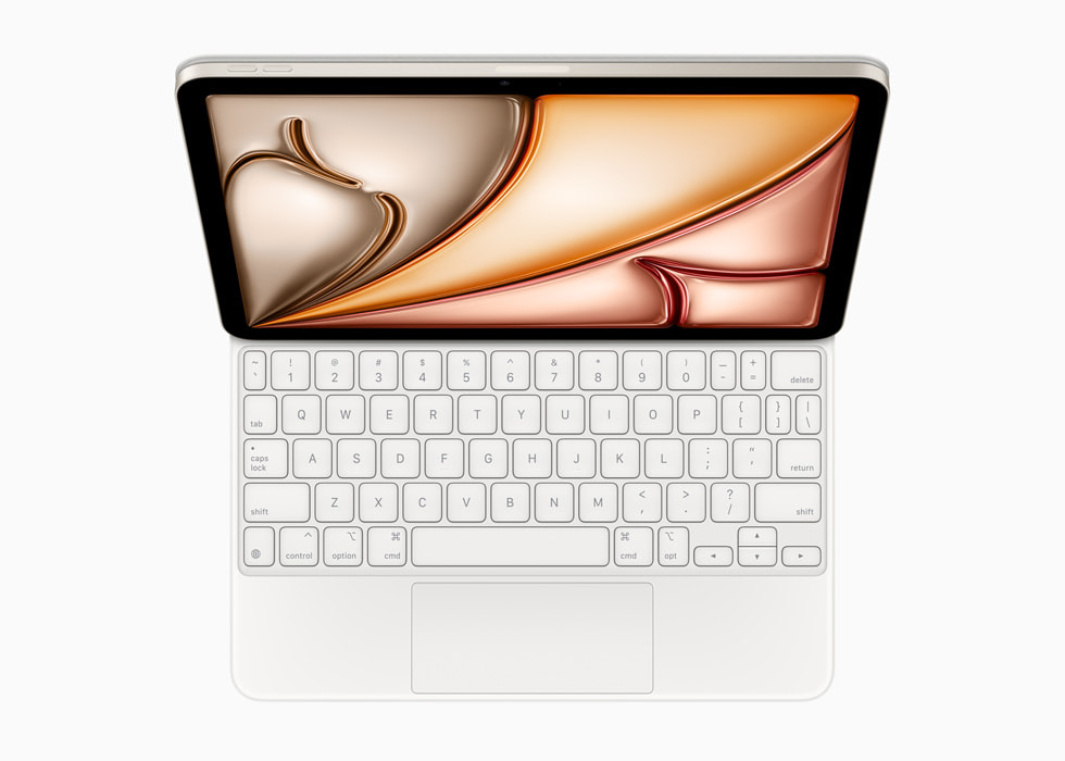 Yeni iPad Air ile Magic Keyboard’un alt a??dan g?rünümü.