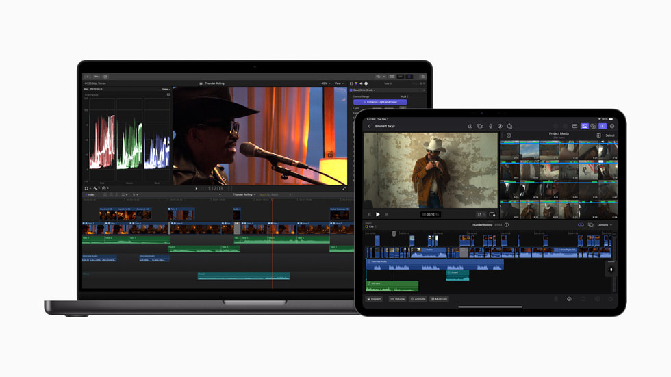 Uzay siyah? 13 in? iPad Pro’da iPad i?in Final Cut Pro 2 g?steriliyor ve uzay siyah? 16 in? MacBook Pro’da Mac i?in Final Cut Pro 10.8 g?steriliyor.