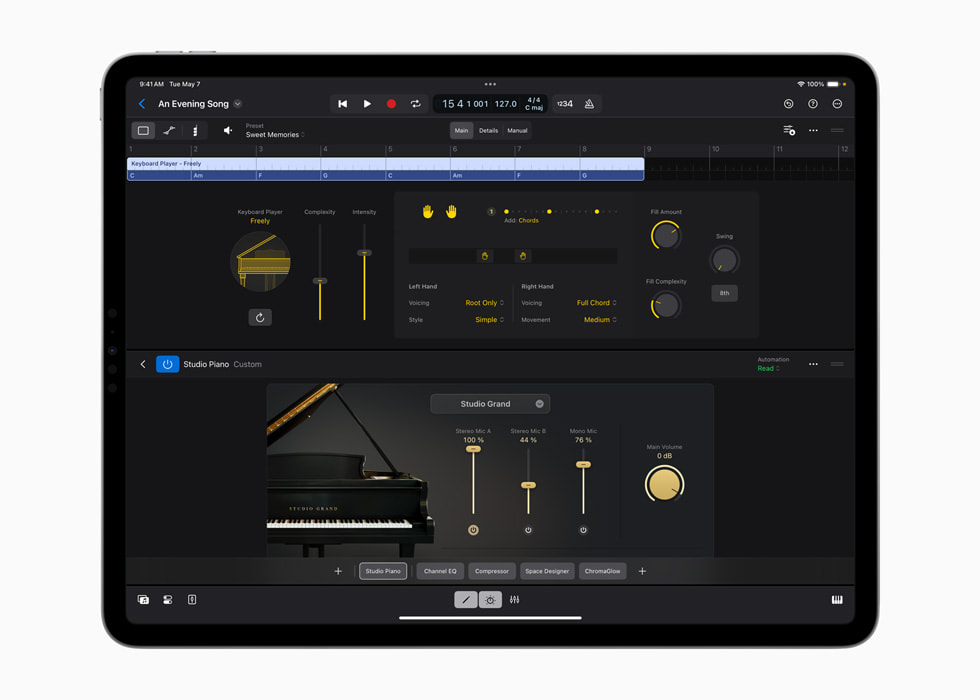 13 in? iPad Pro’da Keyboard Player ekran? g?steriliyor.