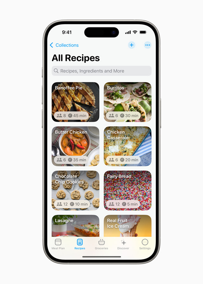  iPhone 15 Pro’da Crouton uygulamas?ndaki Yemek Tarifleri sayfas? g?steriliyor. 