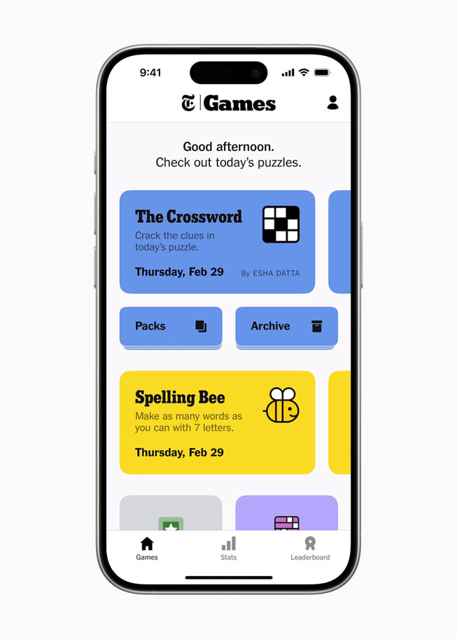 iPhone 15 Pro’daki New York Times Games’de Oyunlar sayfas? g?steriliyor. 